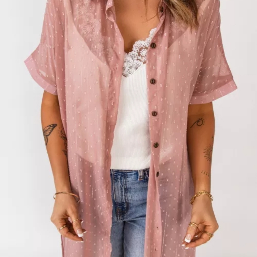 🇺🇸 1 Left 🎉🎉💞New boutique long swiss dot belted cardigan - Picture 3 of 14